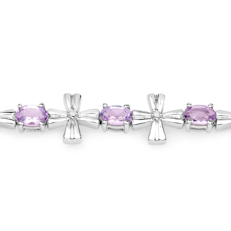 5.29 Carat Genuine Amethyst & White Diamond .925 Sterling Silver Bracelet