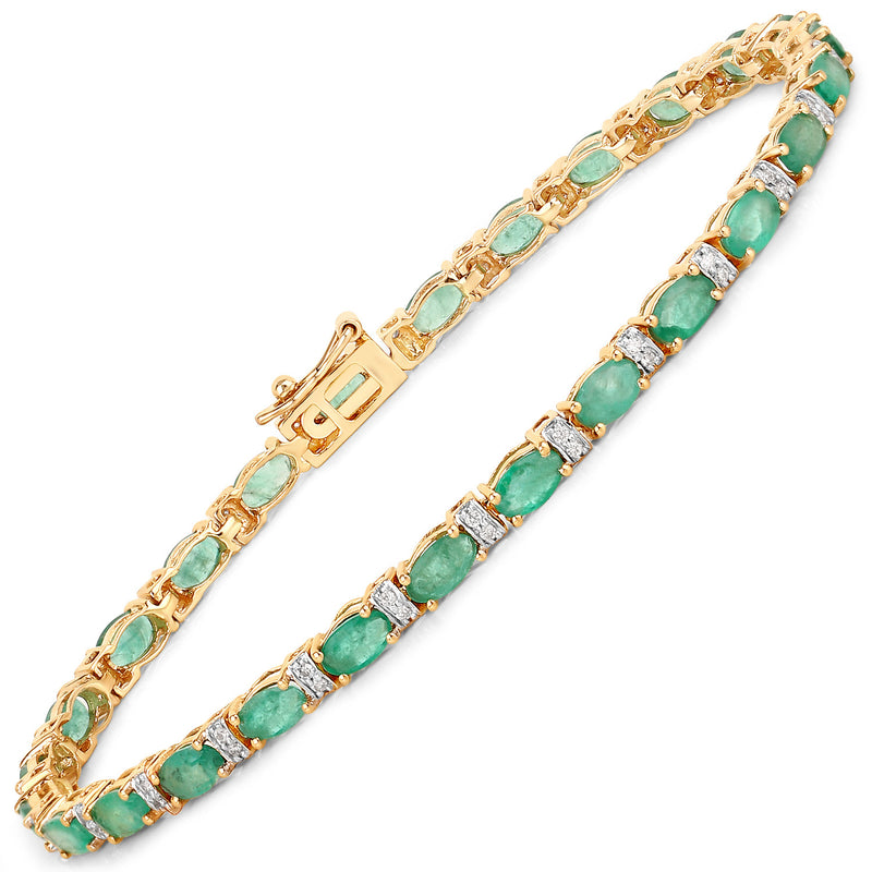 5.01 Carat Genuine Zambian Emerald and White Diamond 14K Yellow Gold Bracelet