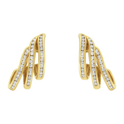 10K Yellow Gold 1.0 Cttw Round Brilliant Cut Diamond Spiral Multi Row Channel Set Open Hoop Pushback Stud Earrings (H-I Color, I1-I2 Clarity)