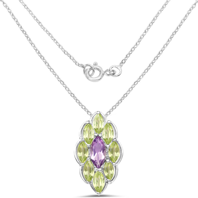 4.44 Carat Genuine Amethyst & Peridot .925 Sterling Silver Pendant