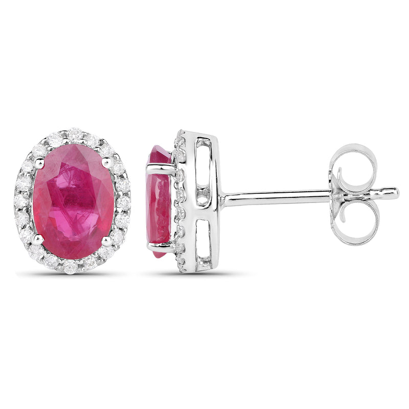 2.06 Carat Genuine Ruby and White Diamond 14K White Gold Earrings