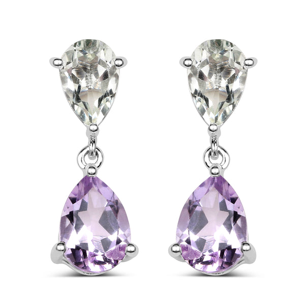 4.90 Carat Genuine Pink Amethyst and Green Amethyst .925 Sterling Silver Earrings