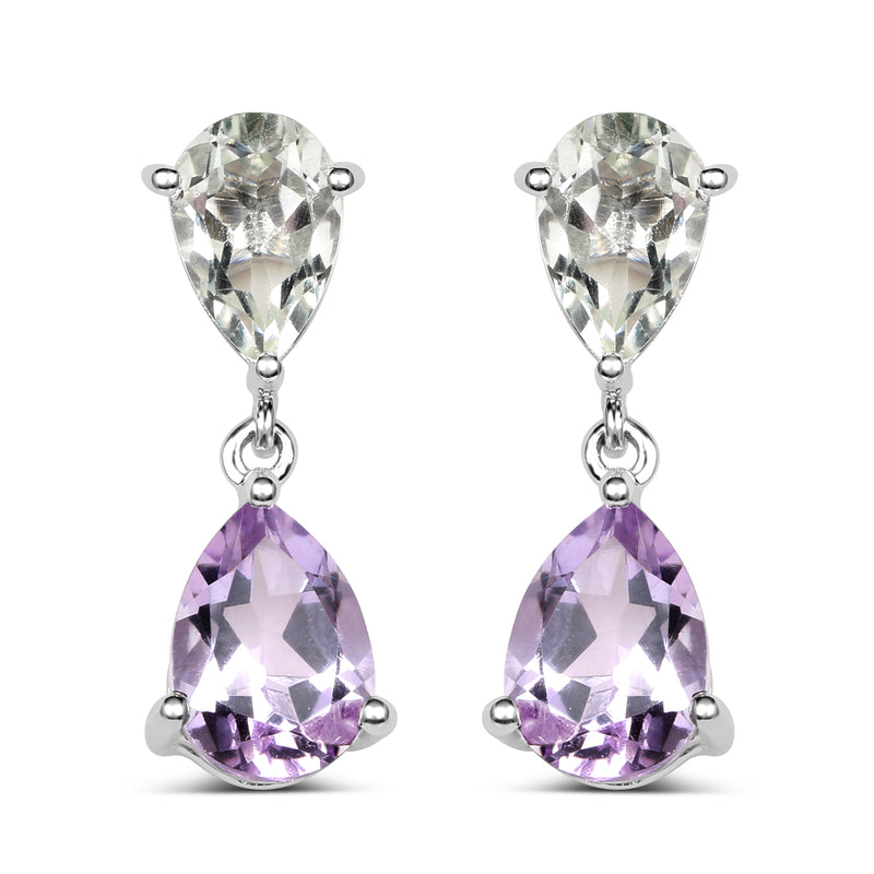 4.90 Carat Genuine Pink Amethyst and Green Amethyst .925 Sterling Silver Earrings