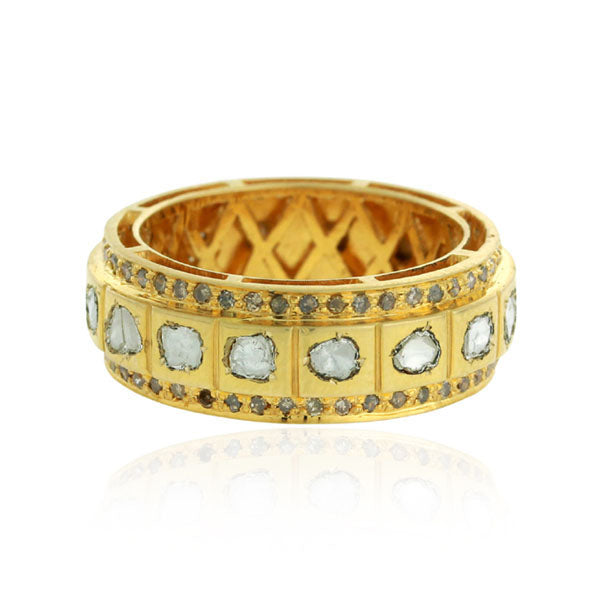 Diamond 18k Solid Yellow Gold Wedding Band Ring Women Party Wear Jewelry