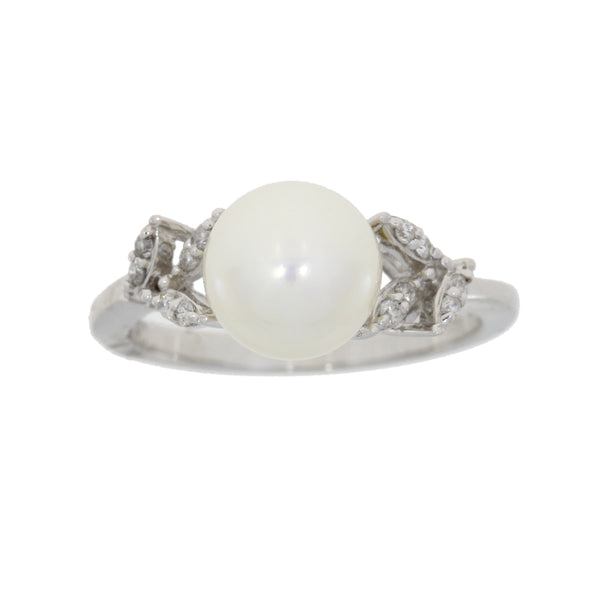 .11ct Fresh Water Pearl Diamond Ring 14KT White Gold
