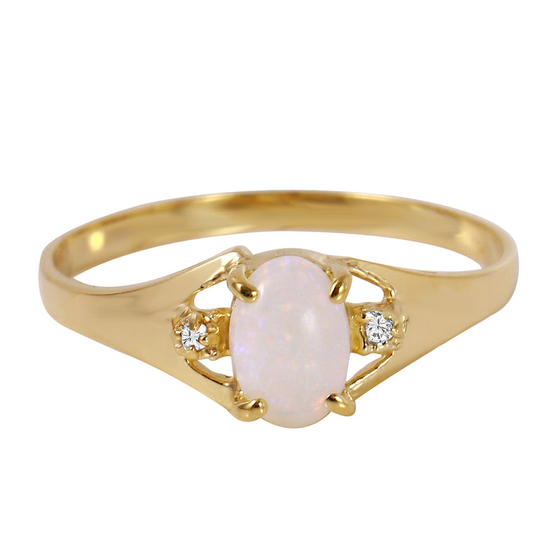 0.46 Carat 14K Solid Yellow Gold Rings Natural Diamond Opal