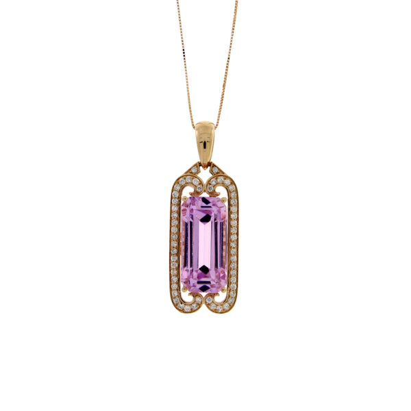 10.77ct Kunzite Diamond Fashion Pendants 14KT Rose Gold