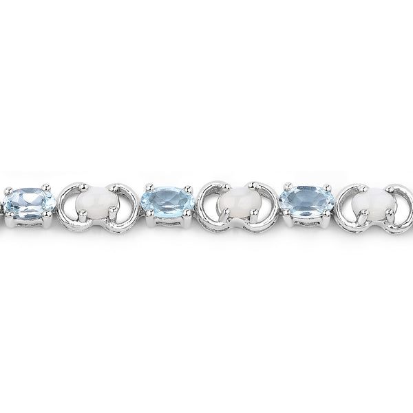 4.81 Carat Genuine Blue Topaz and Opal .925 Sterling Silver Bracelet