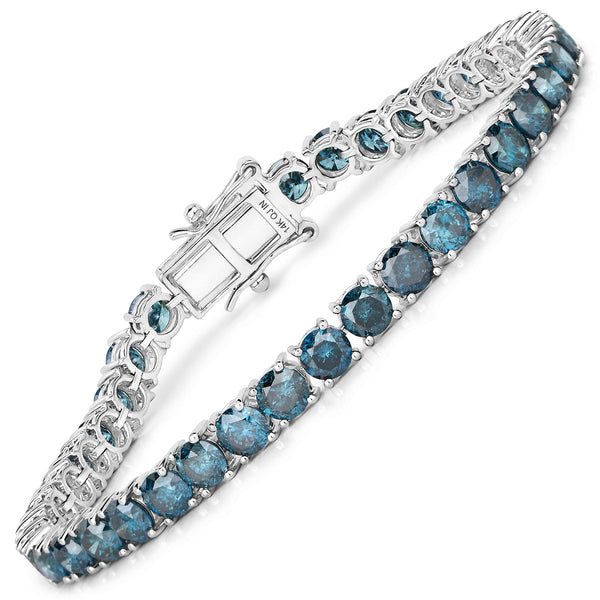 14.82 Carat Genuine Blue Diamond 14K White Gold Bracelet