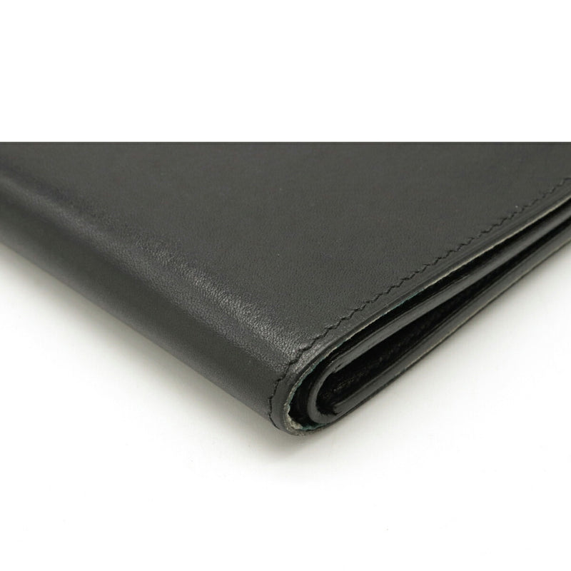 Hermes Citizen Twill Silk Inn Bi-Fold Wallet Vaux Swift Leather Noir Black X