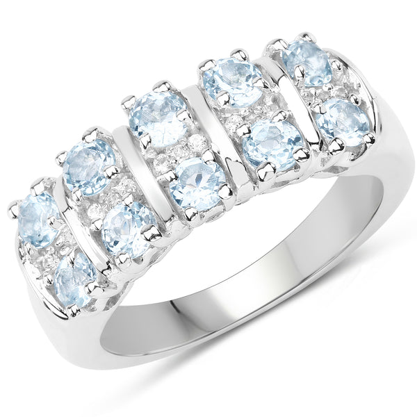 1.28 Carat Genuine Blue Topaz & White Topaz .925 Sterling Silver Ring
