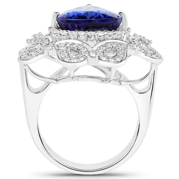 11.68 Carat Genuine Tanzanite and White Diamond 18K White Gold Ring