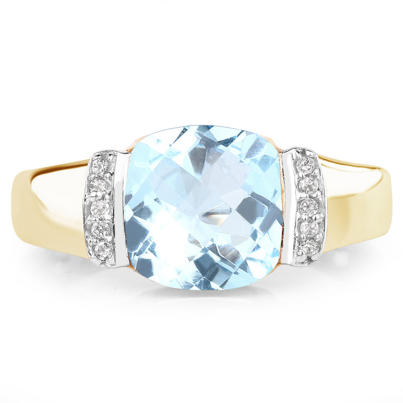 14K Yellow Gold Plated 3.62 Carat Genuine Blue Topaz & White Topaz .925 Sterling Silver Ring