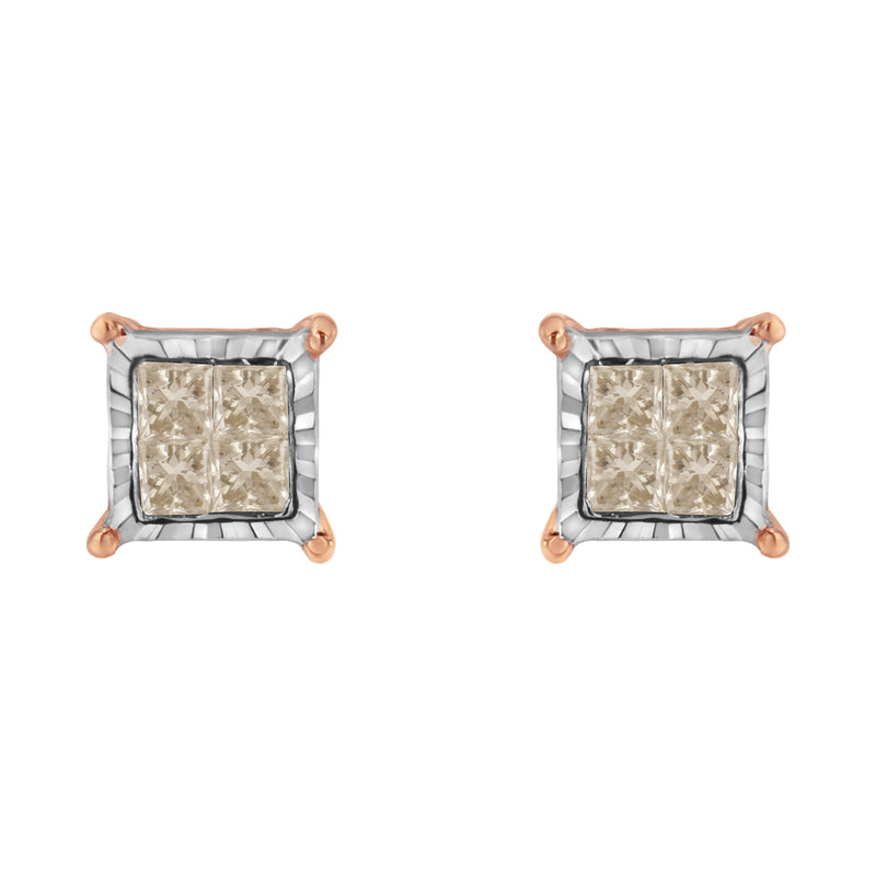 10K Two-Toned Princess-Cut Composite Diamond Stud Earrings (1/2 cttw, J-K Color, I1-I2 Clarity)