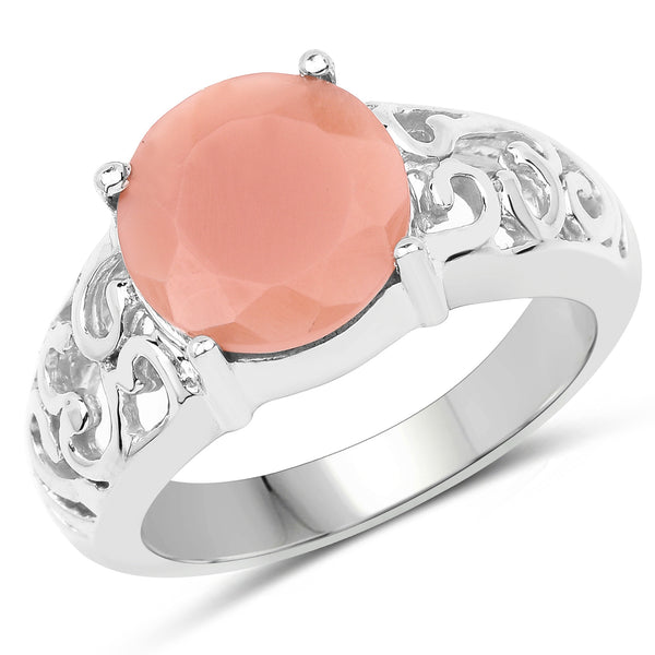 3.30 Carat Genuine Peach Moonstone .925 Sterling Silver Ring