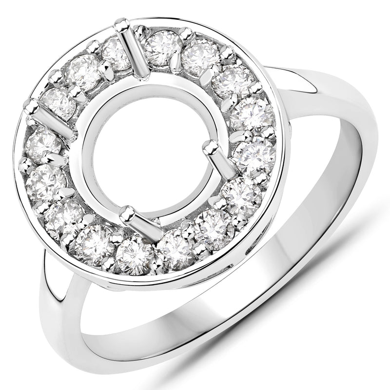 0.48 Carat Genuine White Diamond 14K White Gold Semi Mount Ring - holds 8.00mm Round Gemstone