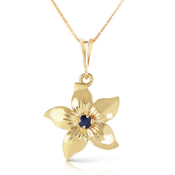 0.1 Carat 14K Solid Yellow Gold Flower Necklace Natural Sapphire