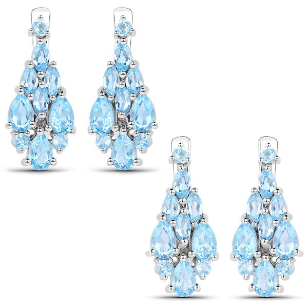 2.42 Carat Genuine Swiss Blue Topaz .925 Sterling Silver Earrings