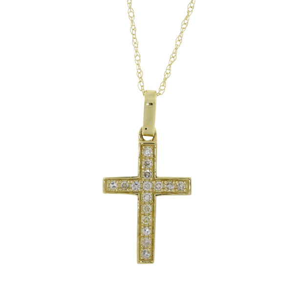 .08ct Diamond Cross Religious Pendant 14KT Yellow Gold