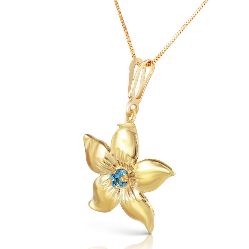 14K Solid Gold Blue Topaz Flower Necklace - Handcrafted Elegance for Generations