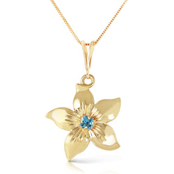 14K Solid Gold Blue Topaz Flower Necklace - Handcrafted Elegance for Generations