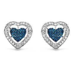 0.53 Carat Genuine Blue Diamond & White Diamond .925 Sterling Silver Earrings