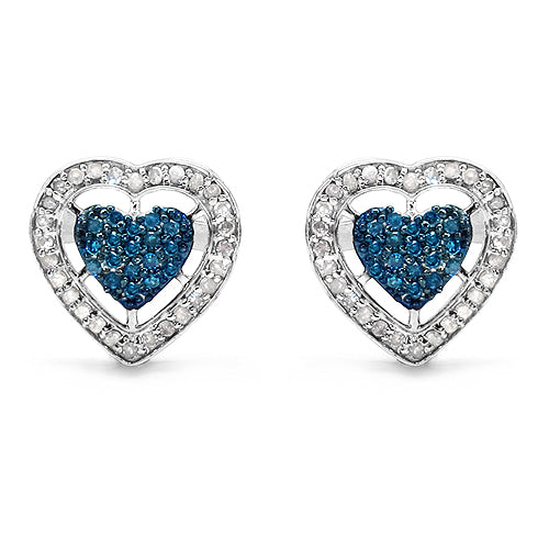 0.53 Carat Genuine Blue Diamond & White Diamond .925 Sterling Silver Earrings