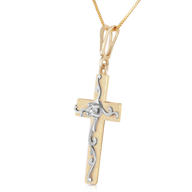 0.05 Carat 14K Solid Yellow Gold Cross Necklace Natural Diamond