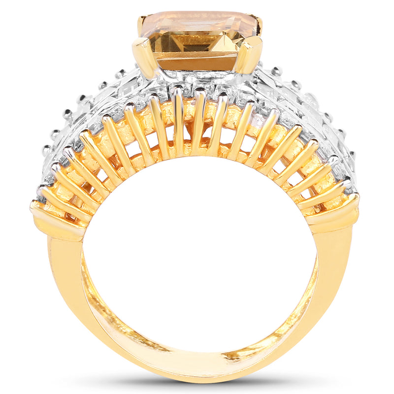 14K Yellow Gold Plated 5.25 Carat Citrine and White Cubic Zircon Brass Ring