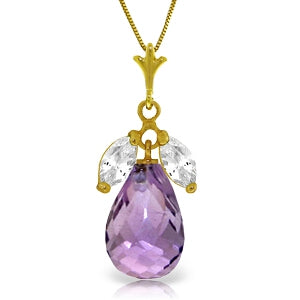 7.2 Carat 14K Solid Yellow Gold Firelight Amethyst White Topaz Necklace