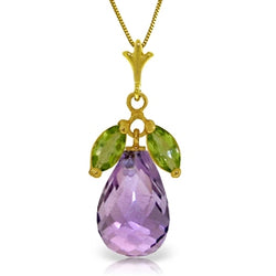 7.2 Carat 14K Solid Yellow Gold Necklace Natural Peridot Purple Amethyst