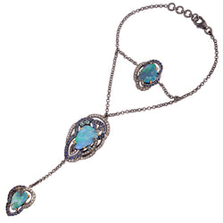 9.29ct Opal Sapphire Diamond Slave Bracelet 18k Gold 925 Sterling Silver Jewelry