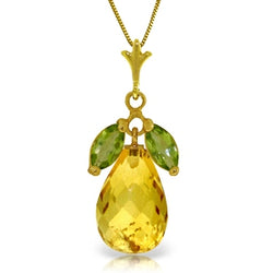 7.2 Carat 14K Solid Yellow Gold Necklace Natural Peridot Citrine