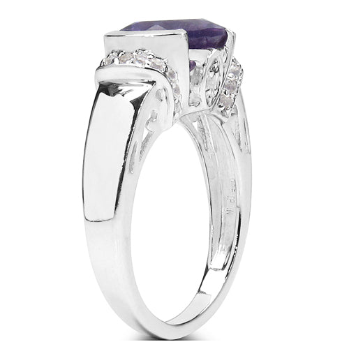 3.61 Carat Genuine Amethyst & White Topaz .925 Sterling Silver Ring