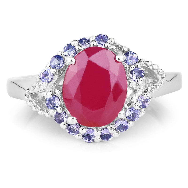 4.03 Carat Genuine Glass Filled Ruby & Tanzanite .925 Sterling Silver Ring