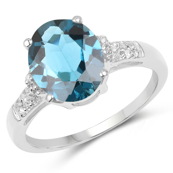 2.64 Carat Genuine London Blue Topaz and White Topaz .925 Sterling Silver Ring