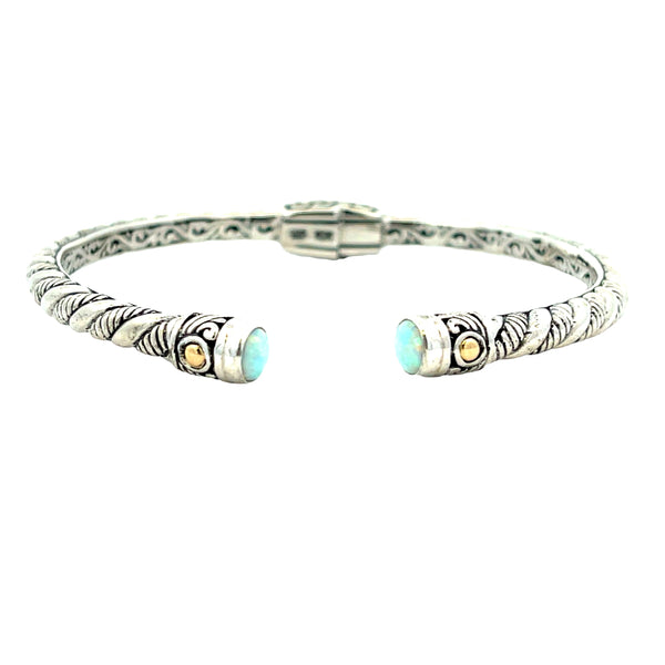 Natural Opal Bangle Bracelet Sterling Silver 18KT Gold