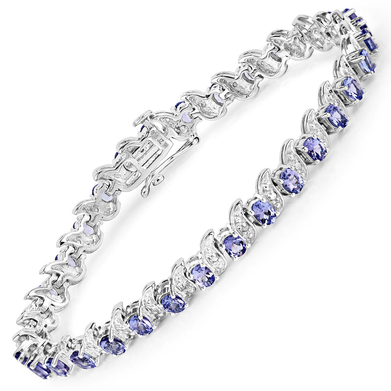 5.47 Carat Genuine Tanzanite & White Diamond .925 Sterling Silver Bracelet