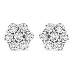 14K White Gold 1/2 cttw Round-Cut Diamond Floral Stud Earrings (I-J Color, SI2-I1 Clarity)