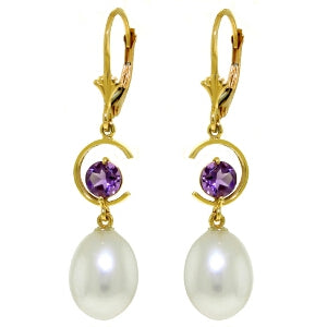 9 Carat 14K Solid Yellow Gold Moonstruck Amethyst Pearl Earrings