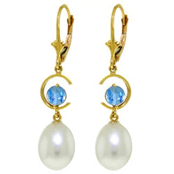 9 Carat 14K Solid Yellow Gold Moonstruck Blue Topaz Pearl Earrings