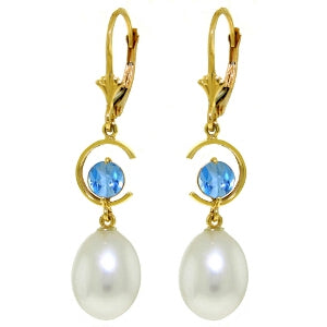 9 Carat 14K Solid Yellow Gold Moonstruck Blue Topaz Pearl Earrings