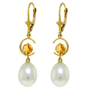 9 Carat 14K Solid Yellow Gold Moonstruck Citrine Pearl Earrings