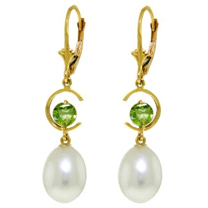 9 Carat 14K Solid Yellow Gold Moonstruck Peridot Pearl Earrings