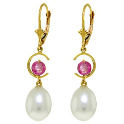 9 Carat 14K Solid Yellow Gold Leverback Earrings Pink Topaz Pearl