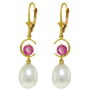 9 Carat 14K Solid Yellow Gold Leverback Earrings Pink Topaz Pearl