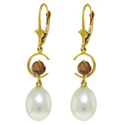 9 Carat 14K Solid Yellow Gold Moonstruck Garnet Pearl Earrings