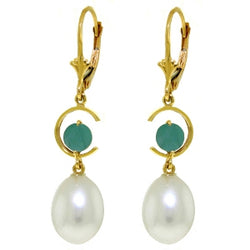 9 Carat 14K Solid Yellow Gold Moonstruck Emerald Pearl Earrings