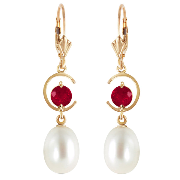 9 Carat 14K Solid Yellow Gold Moonstruck Ruby Pearl Earrings