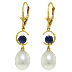 9 Carat 14K Solid Yellow Gold Moonstruck Sapphire Pearl Earrings